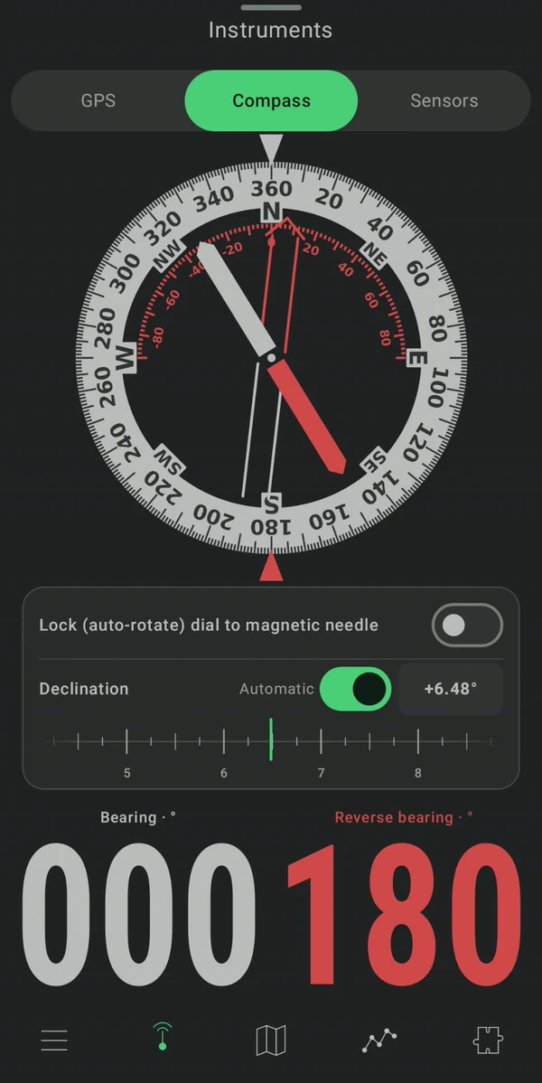 The Teta Maps magnetic compass with rotatable bezel, declination scale, bearing and reverse bearing