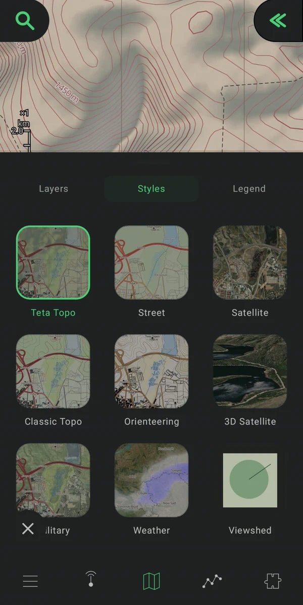 The map style selection in Layers